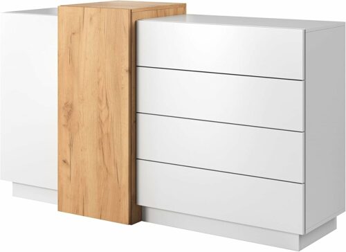 3D Schlafzimmer-Set 3-teilig: Bett Mit Zwei Nachttischen, Großer Kleiderschrank Mit Spiegel, Kommode - Kinderzimmer Weiß Eiche