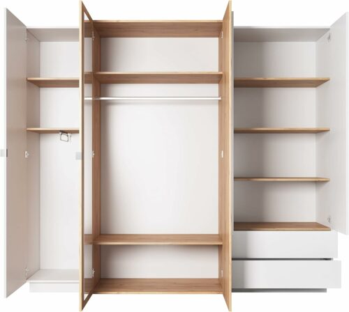 3D Schlafzimmer-Set 3-teilig: Bett Mit Zwei Nachttischen, Großer Kleiderschrank Mit Spiegel, Kommode - Kinderzimmer Weiß Eiche