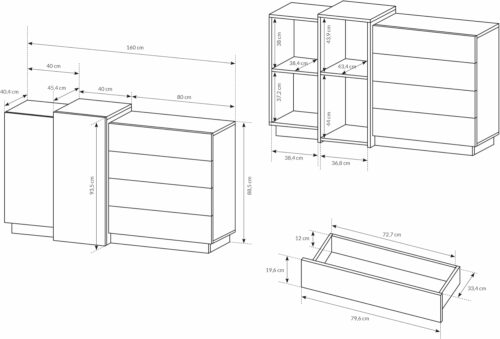 3D Schlafzimmer-Set 3-teilig: Bett Mit Zwei Nachttischen, Großer Kleiderschrank Mit Spiegel, Kommode - Kinderzimmer Weiß Eiche
