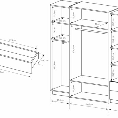 3D Schlafzimmer-Set 3-teilig: Bett Mit Zwei Nachttischen, Großer Kleiderschrank Mit Spiegel, Kommode - Kinderzimmer Weiß Eiche