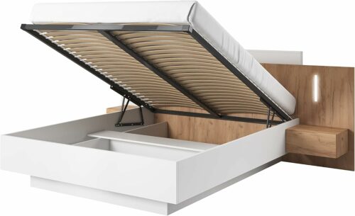 3D Schlafzimmer-Set 3-teilig: Bett Mit Zwei Nachttischen, Großer Kleiderschrank Mit Spiegel, Kommode - Kinderzimmer Weiß Eiche