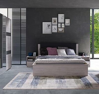 Schlafzimmer Möbel Dustin Eiche Weiß und Graphit glänzend