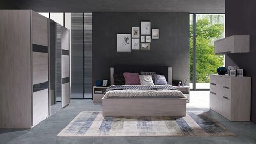 Schlafzimmer Möbel Dustin Eiche Weiß und Graphit glänzend