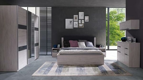 Schlafzimmer Möbel Dustin Eiche Weiß und Graphit glänzend