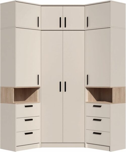Gustavo Kleiderschrank Zwei Regale Holz Abschließbarer Schrank Soft-Close-Scharnieren PVC-Kanten Schlafzimmer Begehbarer Caschmere