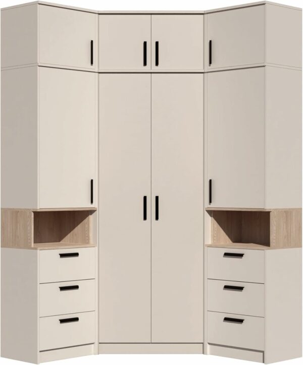 Gustavo Kleiderschrank Zwei Regale Holz Abschließbarer Schrank Soft-Close-Scharnieren PVC-Kanten Schlafzimmer Begehbarer Caschmere