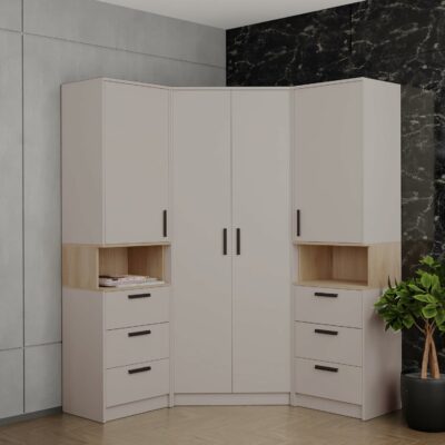 Eckkleiderschrank Set Gustavo Eckschrank mit 2 Regale