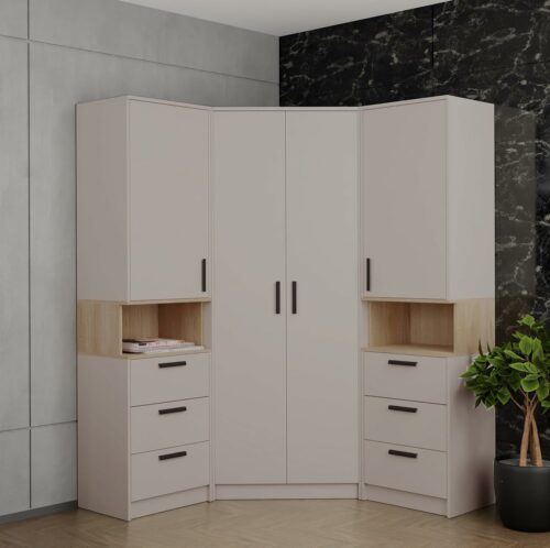 Eckkleiderschrank Set Gustavo Eckschrank mit 2 Regale