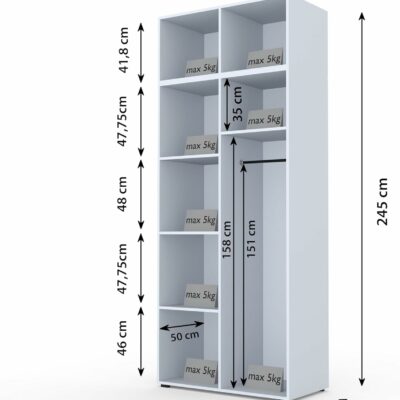 61raNIeYghL._AC_SL1500_ Kleiderschrank Olek 100 cm mit Aufsatz | 245 cm Höhe | 4 Türen | Push-to-Open | Moderner Garderobenschrank