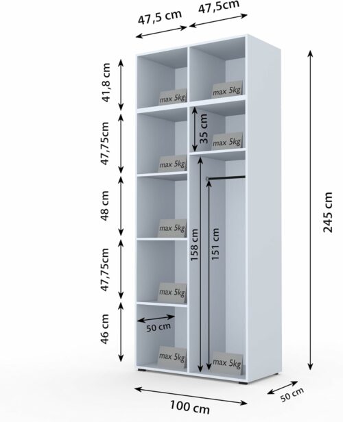 61raNIeYghL._AC_SL1500_ Kleiderschrank Olek 100 cm mit Aufsatz | 245 cm Höhe | 4 Türen | Push-to-Open | Moderner Garderobenschrank