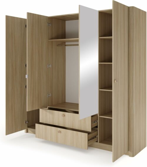 Viki Schlafzimmer-Set Eiche Barista – Bett mit Polsterkopfteil, Kleiderschrank mit Spiegel, Kommoden & Nachttische – modernes Komplettset
