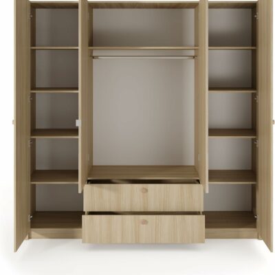 Viki Schlafzimmer-Set Eiche Barista – Bett mit Polsterkopfteil, Kleiderschrank mit Spiegel, Kommoden & Nachttische – modernes Komplettset