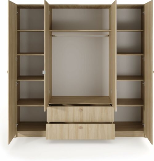 Viki Schlafzimmer-Set Eiche Barista – Bett mit Polsterkopfteil, Kleiderschrank mit Spiegel, Kommoden & Nachttische – modernes Komplettset