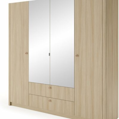 Viki Schlafzimmer-Set Eiche Barista – Bett mit Polsterkopfteil, Kleiderschrank mit Spiegel, Kommoden & Nachttische – modernes Komplettset