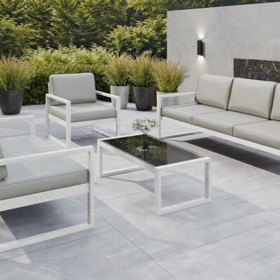 Gartenmöbel Set Solar Lounge Sofa Sessel Tisch Metall W-PB08