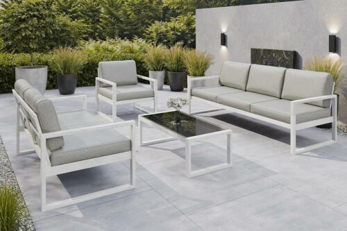 Gartenmöbel Set Solar Lounge Sofa Sessel Tisch Metall W-PB08