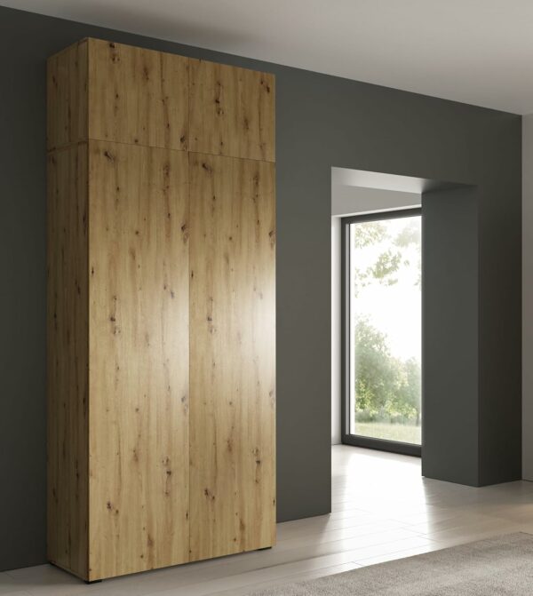 Kleiderschrank Olek 100 cm mit Aufsatz | 245 cm Höhe | 4 Türen | Push-to-Open | Moderner Garderobenschrank
