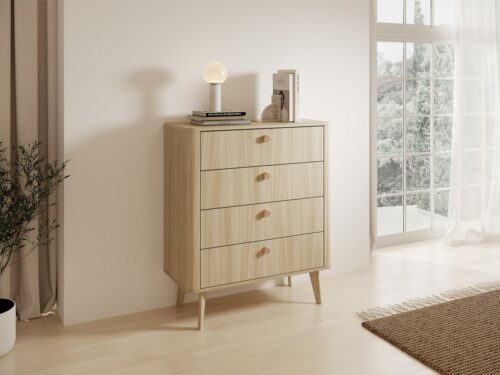Viki Schlafzimmer-Set Eiche Barista – Bett mit Polsterkopfteil, Kleiderschrank mit Spiegel, Kommoden & Nachttische – modernes Komplettset