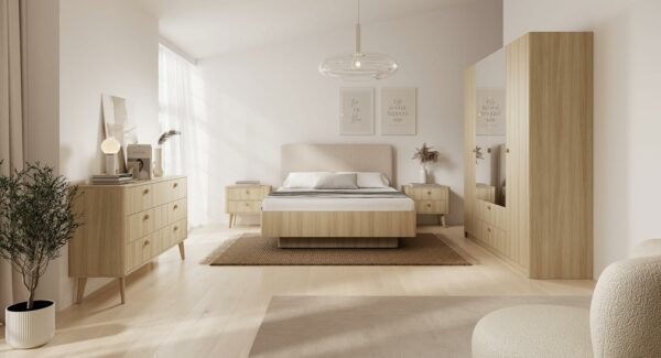 81yitnDwFwL._AC_SL1500_ (2) Viki Schlafzimmer-Set Eiche Barista – Bett mit Polsterkopfteil, Kleiderschrank mit Spiegel, Kommoden & Nachttische – modernes Komplettset
