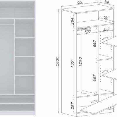 Kleiderschrank 320 cm TRES B - großes offenes Schranksystem ohne Türen mit Schubladen & Kleiderstangen WEIß