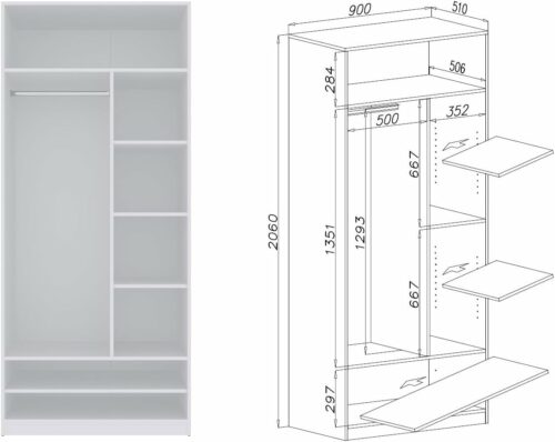 Kleiderschrank 320 cm TRES B - großes offenes Schranksystem ohne Türen mit Schubladen & Kleiderstangen WEIß
