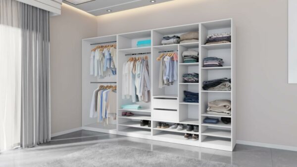 51FS67f2xbL._AC_SL1152_ Kleiderschrank 320 cm TRES B - großes offenes Schranksystem ohne Türen mit Schubladen & Kleiderstangen WEIß